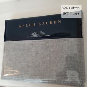 Ralph Lauren Queen Cary Oakview Flat Sheet Essex Blue MSRP $145